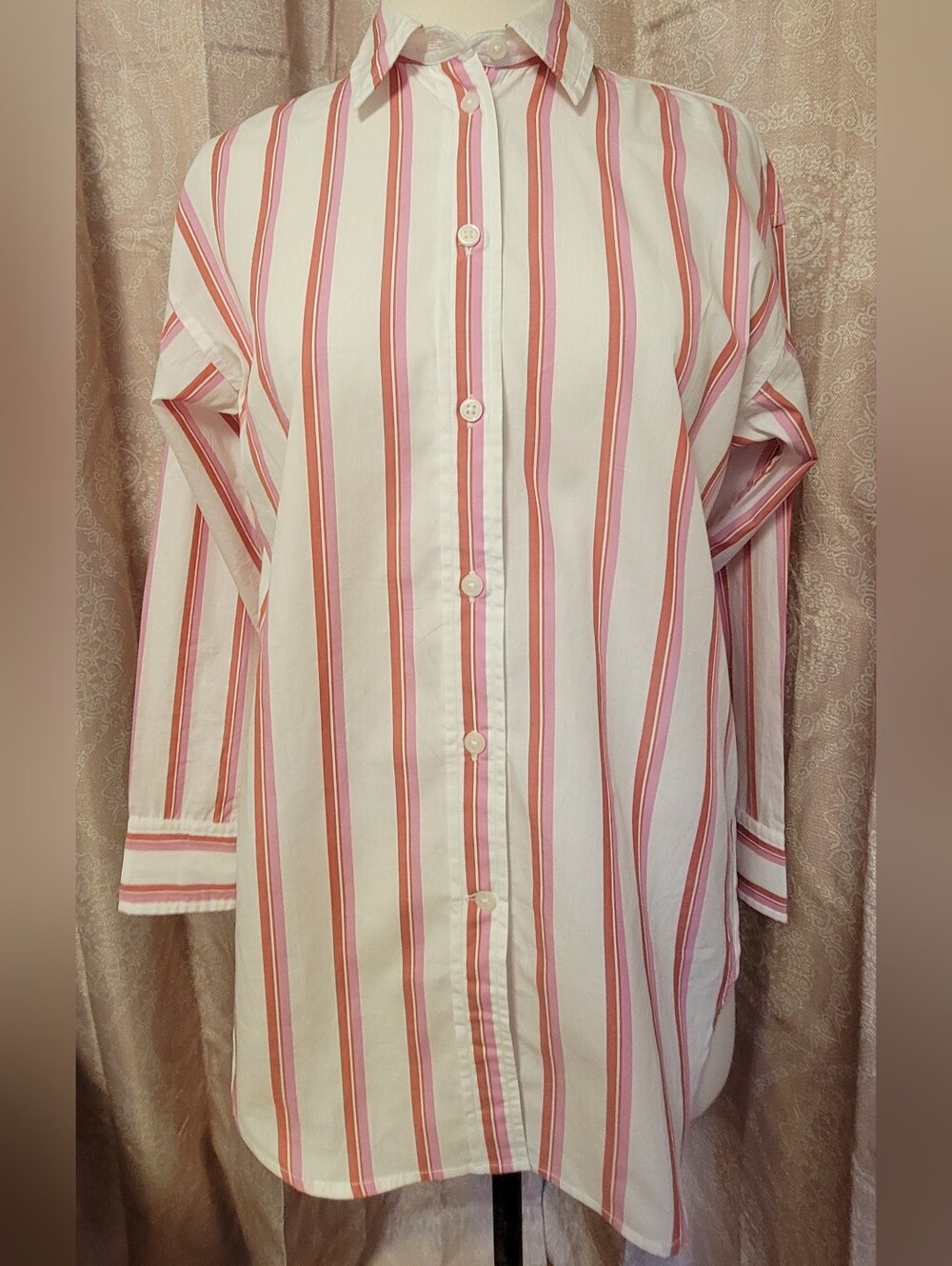 J.Crew Relaxed Stripe Buttoned Shirt - Pink & White 2 NWT